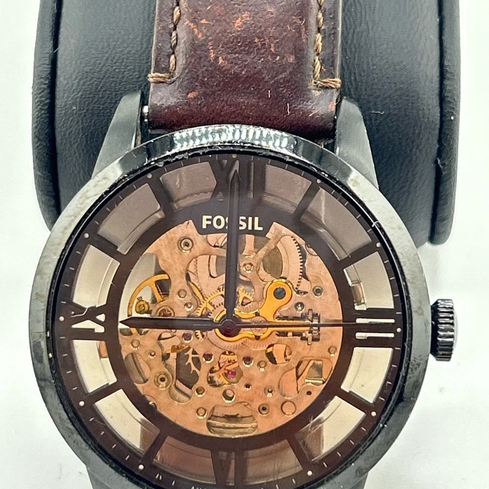 Fossil mens Automatic Townsman Dark Brown Leather Strap Watch 564